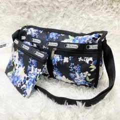 【新品】 レスポートサック　ショルダーバッグ　ポーチ付き ブラック　花柄　紫陽花