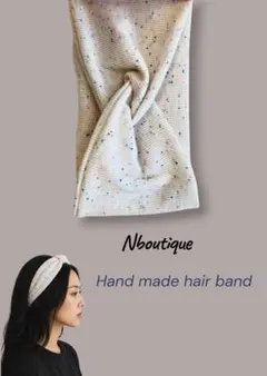 韓国生地 ハンドメイド ヘアバンド リブニット ネオンカラーつぶつぶ ホワイト