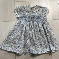 スモッキングワンピース　花柄　襟　夏　フォーマル　水色　丸襟