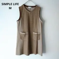 シンプルライフ 異素材切替 チュニック ワンピ ノースリーブ 茶 M ㈱レナウンのサムネイル