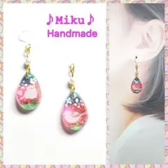 No.1610-B シマエナガ☆お花☆パール☆レジン☆ピアス・イヤリング