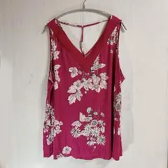 花柄 タンクトップ Vネック ノースリーブ ピンク 2XL ビッグサイズのサムネイル