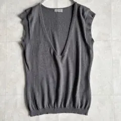 MARGARET HOWELL Vネックニットベスト グレー アンゴラ混 F