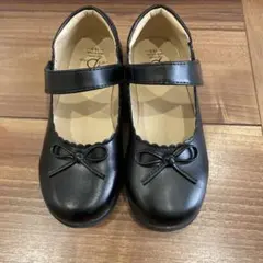 【美品】【19cm】黒いリボン付きフォーマルシューズ