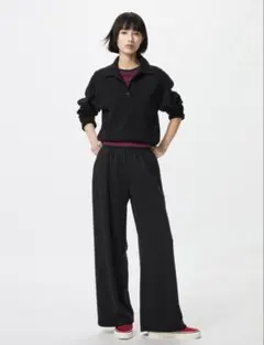 新品タグ付き　ユニクロ⑦スウェットワイドパンツ　ブラック
