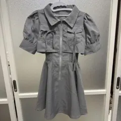 ワンウェイ one way千鳥格子柄 フロントジップ ミニワンピース 半袖のサムネイル