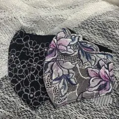 【ハンドメイド】花柄刺繍レースマスク2点セット　黒＆紫