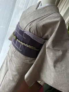 正絹 結城紬小紋 ベージュ×グレー 80亀甲 単品