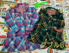 ミキハウスダブルBチェック柄シャツワンピース100ピンク×ブルー系