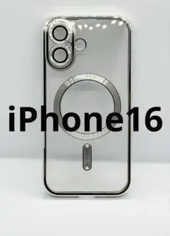 iPhone16 ケース シルバー クリア レンズ保護 マグセーフ 新品2476