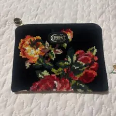美品　FEILER フェイラー 黒色花柄 ポーチ
