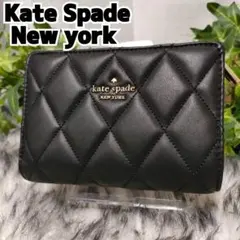 未使用に近い ケイトスペードニューヨーク 2つ折り財布 キルティング ブラック黒