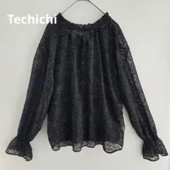 テチチ　ブラウス　長袖　シアー　ドット　フリル　ブラック　シースルー　春