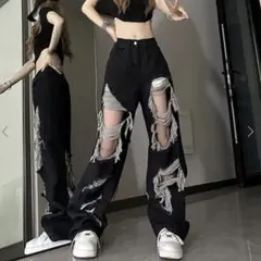 ダメージジーンズ デニムパンツ フレアパンツ y2k ストリート パンク