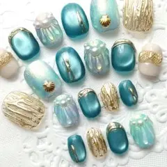 ネイルチップ ぷっくりシェル/貝殻/オーロラ/マグネット フルサイズb67