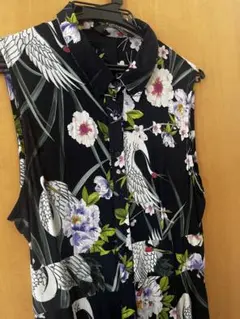 zara ザラ　鶴　花　花柄　和柄　和装　和風　ロング　ワンピース　ネイビー