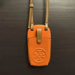 オレンジ レザー スマホショルダーバッグ