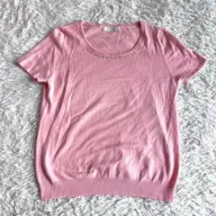 anysis エニィシス　パールビジュー付き　半袖ニット　ピンク　2（M)