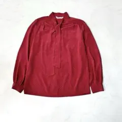 ヴィンテージ レトロ ボウタイ 長袖 ブラウス シャツ レッド M