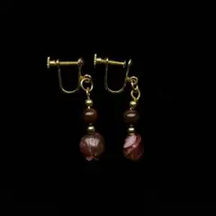 308遺品整理品　イヤリング　瑪瑙？　アゲート？　チェコビーズ？　ゴールド