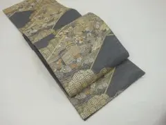 D◇着物くつろぎ 夏物 唐傘模様 金糸 青褐色 六通 正絹 薄物 絽 紗
