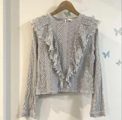 1【38】H&M フリル付き 長袖レース トップス ブラウス