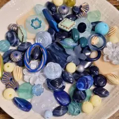 1セットのみ ブルー系 市販ビーズ＋手染めビーズ10個くらい アクリルビーズ