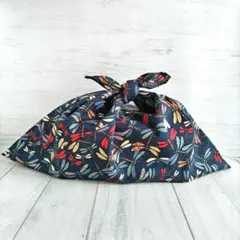 和柄紺地にトンボ模様のあずま袋　エコバック　木綿　サブバッグ　新品　ハンドメイド