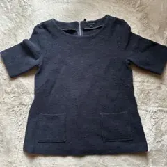 ドゥクラッセ Tシャツ カットソー S ネイビー 五分袖 ストレッチ オフィス