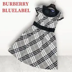 美品 BURBERRY ブルーレーベル ひざ丈ワンピース ノバチェック 半袖 黒