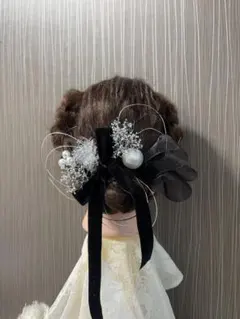 ブラック&シルバー　ベロアリボン　ドライフラワー　和玉水引　結婚式卒業式成人式