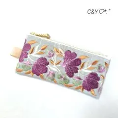 【ハンドメイド】インド刺繍リボンポーチ⑯　キーケース　リップクリームケース　印鑑