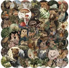 【A】コラージュ素材　紙ステッカー　ヴィンテージ　動物　植物　おすそ分け　50枚