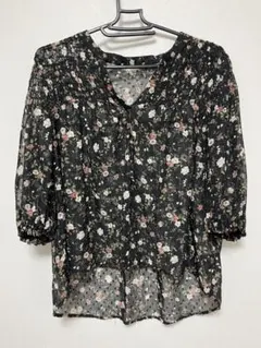 【オンワード樫山】花柄 五分袖ブラウス Mサイズ