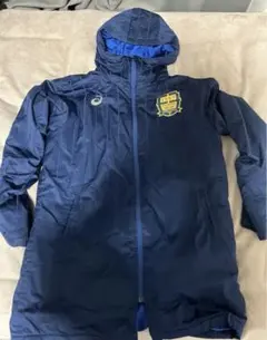 山梨学院　サッカー部ベンチコート　　高校 ベンチコート ジャケット 山梨学院 asics サッカー ダウン ネイビー
