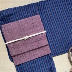 木綿着物【阿波しじら】じじら織 単衣 本藍染め 縞 浴衣 手縫い仕立て