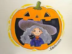 手描きイラストB6　コピック・水彩画『ハロウィン』
