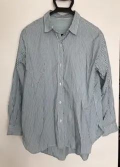 GLOBAL WORK 緑と白のストライプ長袖シャツ