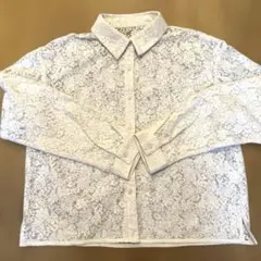 GU 前あき総レース長袖シャツブラウス　アイボリー　白　キナリ　Mサイズのサムネイル