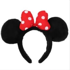 ミニーマウス カチューシャ 黒と赤の水玉