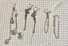 ロングイヤリングセット パール ジルコニア ゴールドチェーン