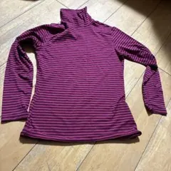 UNIQLO HEATTECH 赤紫ストライプ タートルネック
