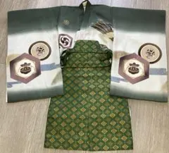 七五三　男の子　日本製　レトロ　アンティーク　袴　着物　セット　緑　グリーン