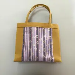 和装用バッグ 花柄ストライプ イエロー