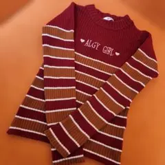 ALGY GIRL アルジー　ボーダー柄 リブニット セーター レッド ブラウン