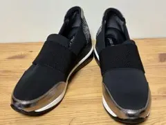 ミンキーミー厚底 L ブラック メタリックトゥ グリッターヒール軽量 スリッポン