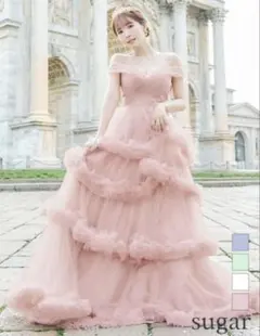 ピンクオフショルダーチュールドレス