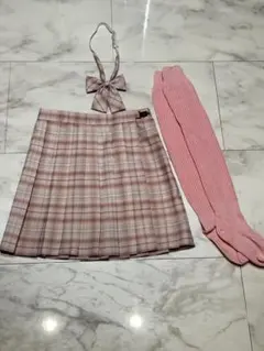 ピンク チェック柄 制服 スカート セット