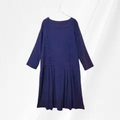 soulberry 麻混 ピンタック フレアワンピース パープル M 体型カバーのサムネイル