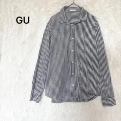 GU ギンガムチェックシャツ 長袖 M ブラック ホワイト